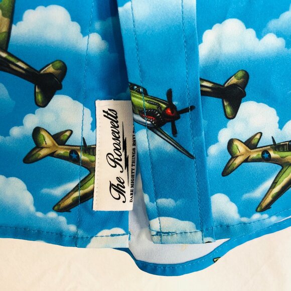 RSVLTS The Roosevelts Men's Size Small Blue Warhawk P-40 Plane Button Up Shirt - Picture 3 of 6